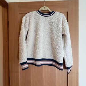 Anthropologie RD Style Cream Sherpa with Navy and Tan Stripes